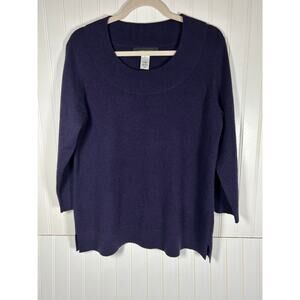 JONES NEW YORK CASHMERE ROUND NECK purple SWEATER Sz M long SLEEVES office